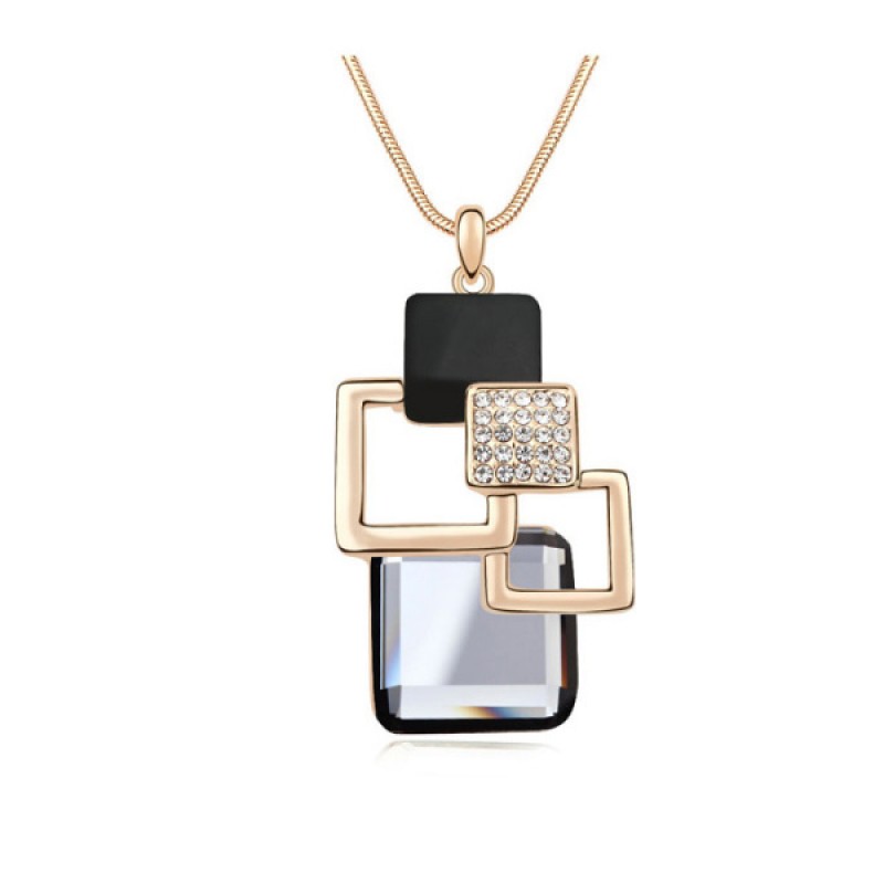 Gold Plated Cube Station Boutique Chain Black Diamond Crystal